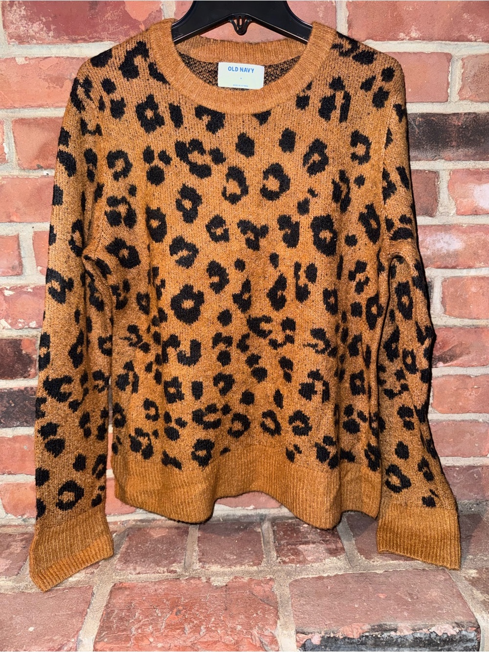 Old Navy Leopard Print Crewneck Sweater - Amber & Black